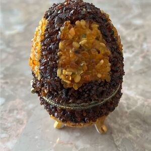 Vintage genuine Baltic amber decorated knickknack holder,ceramic,artisan, 4x2.5